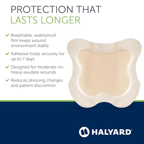 HALYARD Multi-Layer Bordered Silicone Foam Wound Dressing Sacral Bandage Gentle Adhesive Superabsorbent Core Conformable & Breathable Water Resistant Protective Film Backing, 9 Inch x 8 Inch (Box of - size: 9"x8"