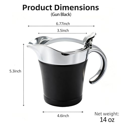 Double Insulated Gravy Boat - Stainless Steel Sauce Jug with Hinged Lid Hinged Lid Ideal for Gravy or Cream at Thanksgiving (450ML/16 OZ Black) - color: 450ML/16 OZ Black