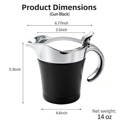 Double Insulated Gravy Boat - Stainless Steel Sauce Jug with Hinged Lid Hinged Lid Ideal for Gravy or Cream at Thanksgiving (450ML/16 OZ Black) - color: 450ML/16 OZ Black