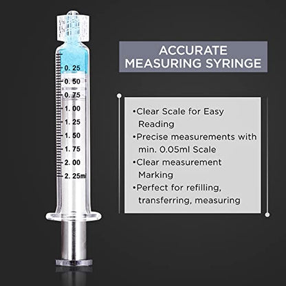 2.25ML Borosilicate Glass Syringe with Silver Metal Plunger | 10 Pack | Anti-Leak Luer Lock Syringe without Needle | Accurate Measuring for Liquid, Glue, Oil w/ Borosilicate Glass Tube