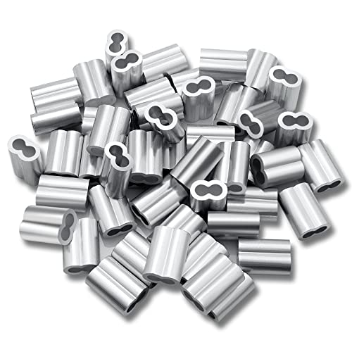 1/4 Aluminum Ferrules, Crimping Loop Sleeves 30PCS, Wire Rope Crimps | Aluminum Crimp Sleeves For Cable Ferrule And Wire Rope Connections. 1/4 Wire Rope Sleeves For Crimping Applications. - size: 1/4" (30PCS)