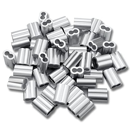 1/4 Aluminum Ferrules, Crimping Loop Sleeves 30PCS, Wire Rope Crimps | Aluminum Crimp Sleeves For Cable Ferrule And Wire Rope Connections. 1/4 Wire Rope Sleeves For Crimping Applications. - size: 1/4" (30PCS)