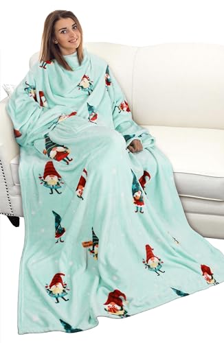 Catalonia Wearable Blanket with Sleeves for Women & Men, Fleece Wrap Throw - color: Christmas Elf Green