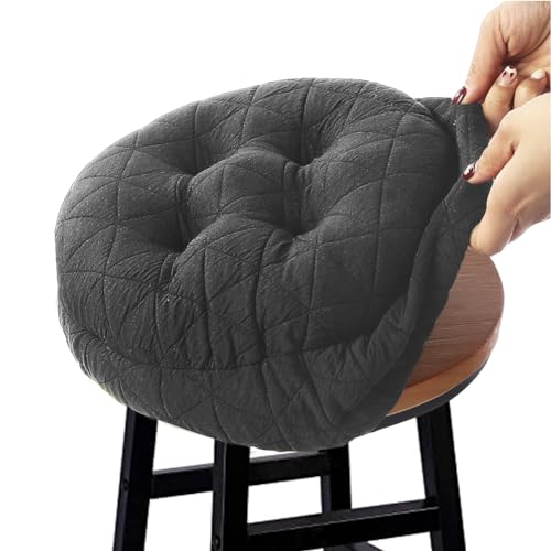 BUYUE Round Bar Stool Seat Cushion, Dia.13 Luxury Fashion Jacquard with Anti-Skid Silicone Bar Stool Cushion Padded (Dark Grey, M,1 Count) - color: Dark Grey, style: Round M
