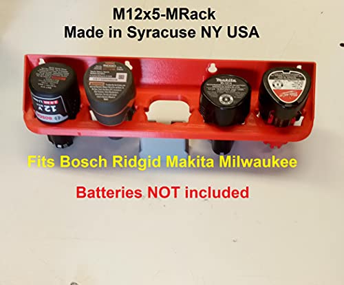 Made by Mitchell M12 Battery Holder for Milwaukee Makita Bosch RIDGID Mount Wall Rack 12V 5 Slot BAT414 BL1014 USA PN M12x5-Mrack - color: Red, size: 5 Slot