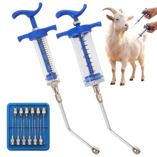 2 Pcs Goat Syringe Reusable Adjustable Goat Drench Syringe with 2 Drench Nozzle and Needles, Feeding Supplies for Cattle, Sheep, Goats, Horse, Pig, Dog (Blue, 20ML+50ML) - color: Blue, size: 20ML+50ML