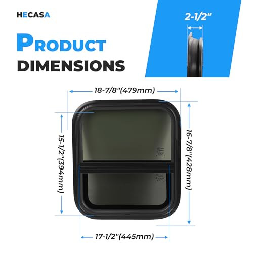 HECASA 17.5" X 15.5" RV Window w/Trim Ring & Mesh Screen for Motor Homes, - size: 17.5" W x 15.5" H