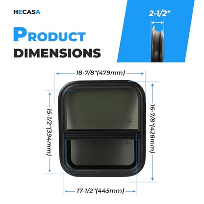HECASA 17.5" X 15.5" RV Window w/Trim Ring & Mesh Screen for Motor Homes, - size: 17.5" W x 15.5" H