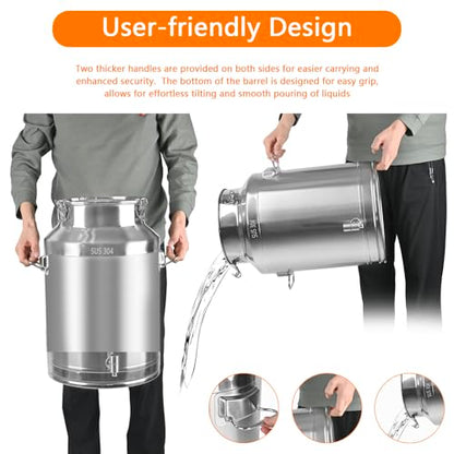 50 Liter 13.2 Gallon Milk Can 304 Stainless Steel Milk Bucket Heavy Duty Wine Pail Bucket with Spigot Milk Can Tote Jug with Sealed Lid for Milk and Wine (50L) - size: 50L