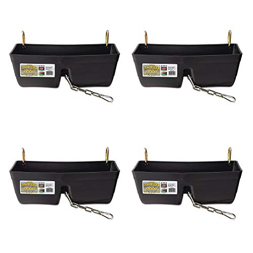 Little Giant FF16BLACK 9 Quart Heavy Duty Plastic Feed Trough Bucket Fence Feeder with Clips for Livestock & Pets, Black (4 Pack)