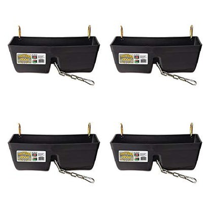 Little Giant FF16BLACK 9 Quart Heavy Duty Plastic Feed Trough Bucket Fence Feeder with Clips for Livestock & Pets, Black (4 Pack)