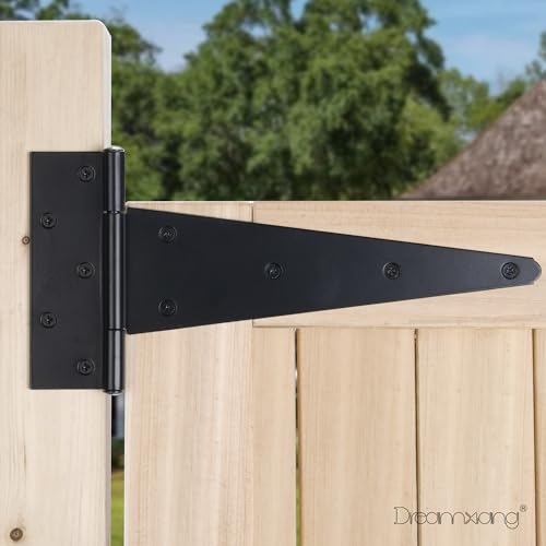 12 Inch T-Strap Gate Hinges, Heavy Duty Shed Barn Door Hinges, Black Tee Hinges for Wooden Fence, Yard Gate, Wrought Hardware Iron Rustproof (2 Pack) - size: 12 Inch