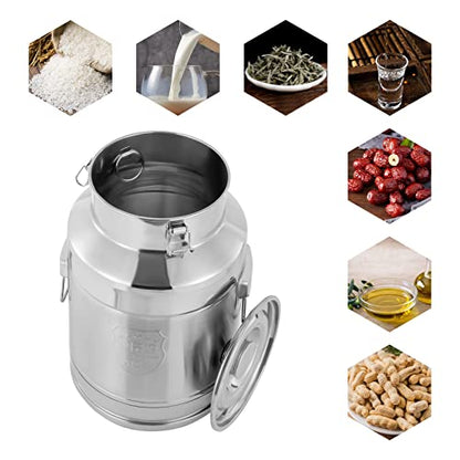 LOYALHEARTDY 28L/7.39Gal Milk Can, 304 Stainless Steel Milk Transport Cans Wine Pail Bucket Tote Jug Pot Oil Liquid Storage Barrel with 2 Handles Milk Container with Lid for Grain Wine Liquid - color: 28l-7.39gal