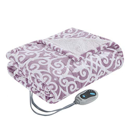 Beautyrest Wearable Electric Poncho Wrap Blanket, Ultra Soft Sherpa & Berber Fleece Heated Throw,UL Certified & OEKO-TEX,3 Heat Settings & 2 Hour Auto Shutoff, Gift-Ready, 50" x 64", Lavender Lattice - color: Lavender Lattice, size: 50 in x 64 in