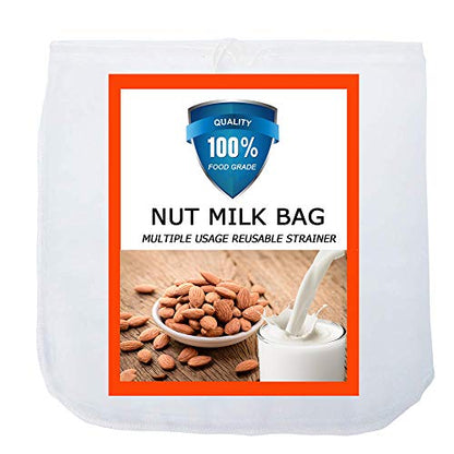Nut Milk Bag, Pro Quality Multiple Usage Reusable Food Strainer, Cold Brew Coffee Bag Cheese Cloth, Ultra Fine Nylon Mesh Food Grade for Almond/Soy Milk, Juice, Coffee, Tea, 12"x12" - color: 1 pack