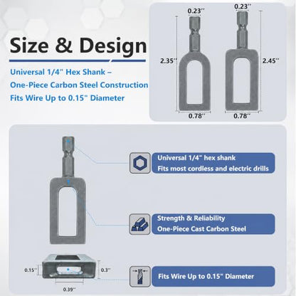 2PCS Electric Wire Twisting Tool, Replaces Hand Twisting, One-Piece Cast Carbon Steel, 1/4" Hex Shank Fits Most Drills, for Fencing, Rebar Tying, Farm & Construction