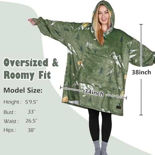 Catalonia Oversized Blanket Hoodie, Mountains Fleece Wearable Blanket - color: Camping Green