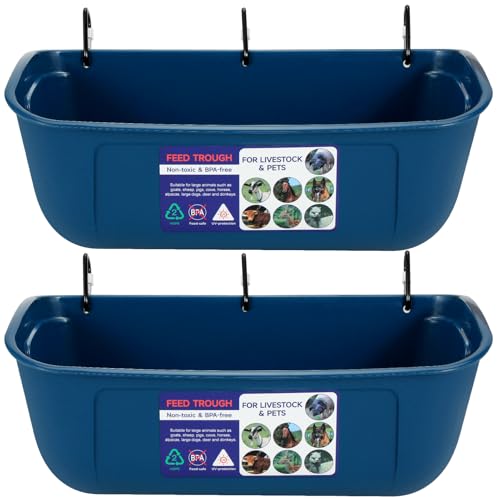 Goovilla Large Feed Trough, Hanging or Screw-in, 2 Pack 9 Quart, Blue - color: Dark Blue, size: 9 Quart