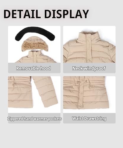 BodiLove Women's Fur Hooded Thickened Jacket with Fleece Lining - color: Light Olive Hip-length, size: Small