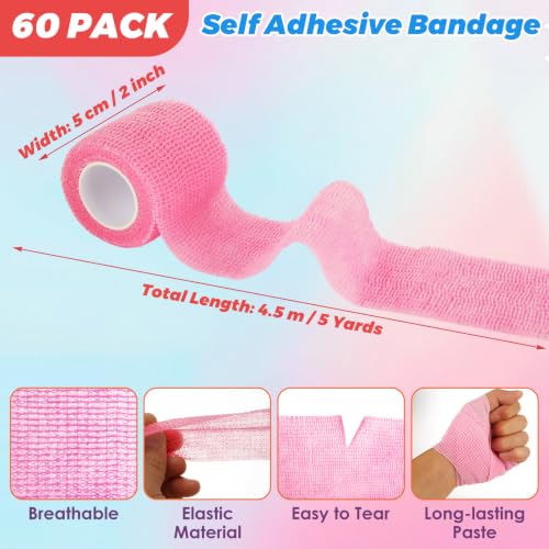 60 Pack Self Adhesive Bandage Wrap 2 Inch X 5 Yard – Multicolored