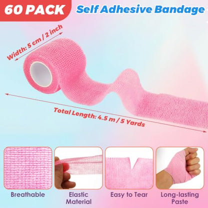 60 Pack Self Adhesive Bandage Wrap 2 Inch X 5 Yard – Multicolored