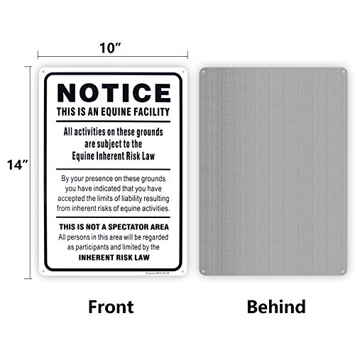 Equine Liability Sign, Statute Horse Barn Stable Farm Sign,- 10"x 14" - .040 Rust Free Aluminum – Reflective, UV Protected and Weatherproof - size: 14'' x 10''
