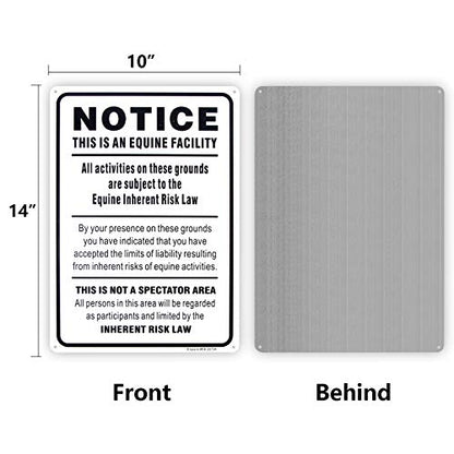 Equine Liability Sign, Statute Horse Barn Stable Farm Sign,- 10"x 14" - .040 Rust Free Aluminum – Reflective, UV Protected and Weatherproof (Pack of 2) - size: 14'' x 10'' (Pack of 2)