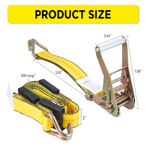 Auto Hauler Straps for Trailer Heavy Duty 2" x 10' Vehicle Tie Down Kit-10,000lb Guaranteed Break Strength-(4) Premium Ratchet Strap with Rubber Blocks Wheel Tie-Downs for Truck, UTV