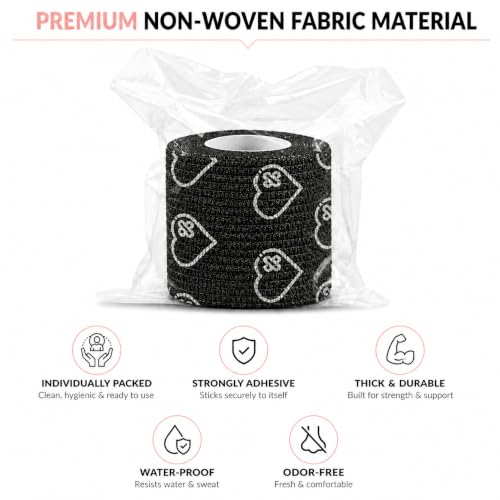 Latex Free Self Adhesive Bandage Wrap - 2 Inch x 5 Yards, 6 Pack - color: Black, size: 6 Count (Pack of 1)