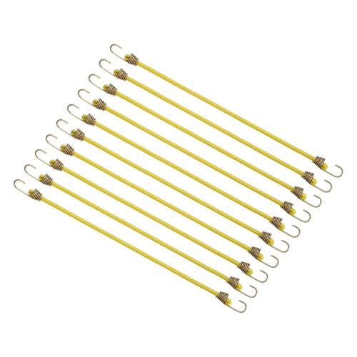 PATIKIL Bungee Cords with Hooks, (10 Inch, Yellow)(10Pcs), Adjustable Rubber Stretchy Heavy Duty Short Elastic Bungee Cord for Luggage Roof Rack Hang Outdoor Tent Tarp