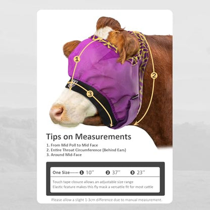 Harrison Howard Cattle Livestock Fly Mask Breathable Mesh Padded Edging with Fun Patterns Large Spacing Forelock Opening Design Adjustable Fit for Cattle Purple - color: Purple