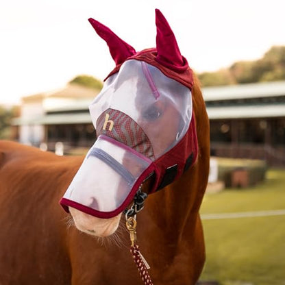 HORZE Kenya Long Nose Fly Mask - Rhubarb Dark Red - Horse