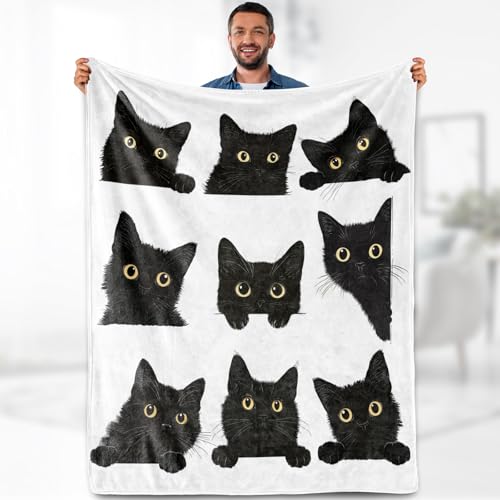 Black Cat Blanket Gifts for Women Kids Girls Toddler Cute Pet Print Throw Kitten Cats Lovers Themed Decor Soft Cozy Bed Couch Fleece Plush Birthday Christmas Lightweight Blanket 50"x60" - color: Black Cat, size: 50"x60"