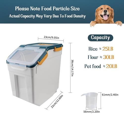 Large Flour Storage Container 25lb,4 Pack Airtight Rice Storage Containers with Wheels Seal Locking Lid Measuring Cup, Scoop, BPA Free Dry Food Bin for Sugar, Rice, Grain, Dark Blue - color: 4Pcs 25LB Blue
