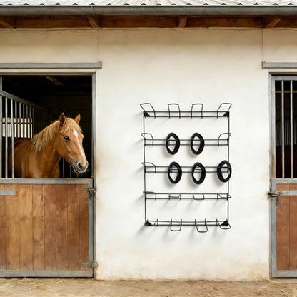 5-Tier Wall-Mounted Stable Tack Storage Rack with 20 Hooks, Stable Tool Storage Rack for Horse Racing Protective Gear, Horse Blankets