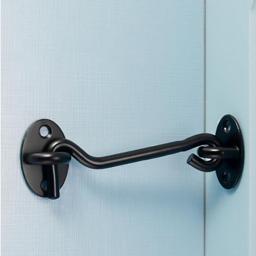 2 Pcs Barn Door Lock, 4 inch Steel Hook and Eye Latch for Door, Black - size: 4 Inch