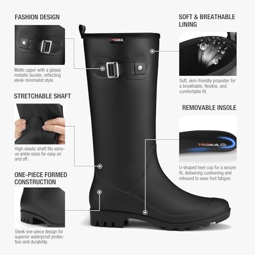 HISEA Women Rain Boots Slim Calf Tall Waterproof Tight PVC Rubber Rainboots - color: Black-slim Calf, size: 7