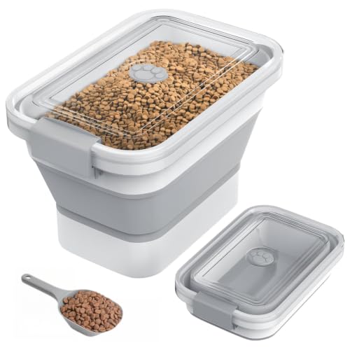 10-13Lbs Airtight Dog Food Storage Container,Collapsible Dog Food Container | Clear Pet Food Storage Container with Double Airtight Seal for Freshness,Cat Food Container One-handed Open,Save Space,Scoop - color: Clear/13 lbs
