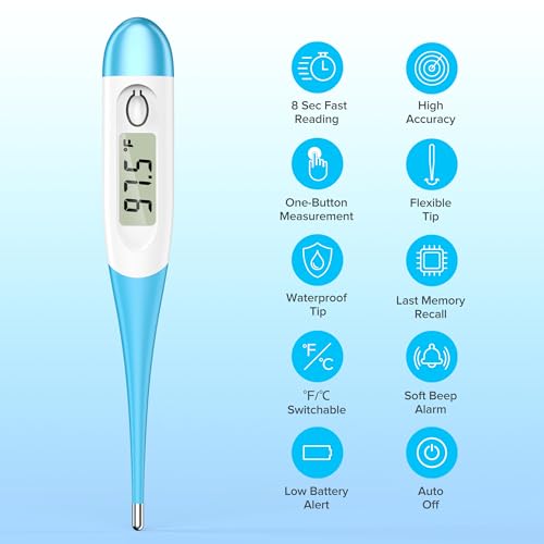 Thermometer for Adults and Kids with 8 Seconds Fast Accurate Reading, Accurate & Safe-Baby Thermometer for Oral, Rectal or Under Arm Use, Large LCD Display with Fever Alarm