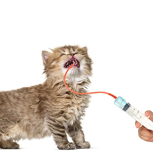 3 Sets Puppy Kitten Feeding Tube Kit, 3 Pcs 60 ml Clear Plastic Goat Syringe 3 Pcs 14 FR Red Rubber Feeding Tube, Feeding Syringe Feeding Tube Supplies for Lamb Goat Animals
