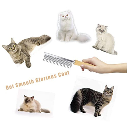 Dog Cat Grooming Comb with Wooden Handle Stainless Steel Teeth, Pet Grooming Supplies Accessories for Hairy Pets (Dual Teeth) - color: Dual Teeth