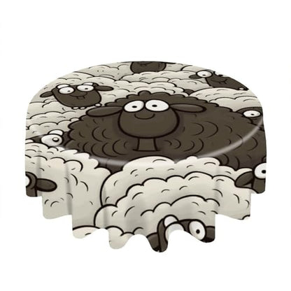 Cartoon Sheeps Round Tablecloth 60 Inch Wrinkle & Stain Resistant Polyester Table Cover for 5 Foot Kitchen Tables Washable Dining Table Cloth for Indoor/Outdoor Wedding Party Picnic Banquet