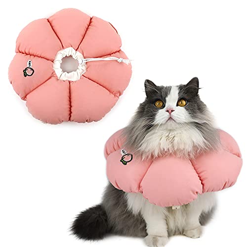 HiDREAM Cat Cone Collar,Cute Waterproof Elizabethan e Collar for Cats,Anti-Bite Lick Wound Healing Safety Cat Recovery Collar,All-Season Style - color: Pink flowers, size: Medium