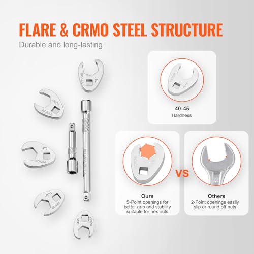 VEVOR Crowfoot Wrench Set, 3/8" Drive 24-Piece Crows Foot Wrench Set with 2 Extension Bars and EVA Tool Organizer, SAE 3/8"-1" and Metric 10-22 mm, CRMO Steel and Mirror Chrome Finish - size: 3/8" 24 PCS