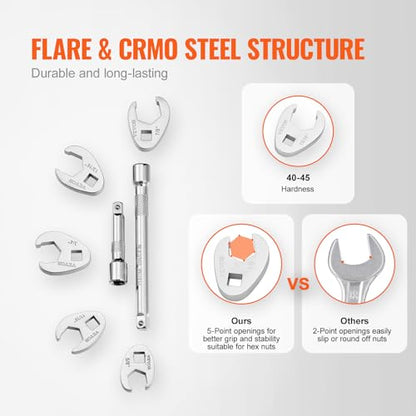 VEVOR Crowfoot Wrench Set, 3/8" Drive 24-Piece Crows Foot Wrench Set with 2 Extension Bars and EVA Tool Organizer, SAE 3/8"-1" and Metric 10-22 mm, CRMO Steel and Mirror Chrome Finish - size: 3/8" 24 PCS