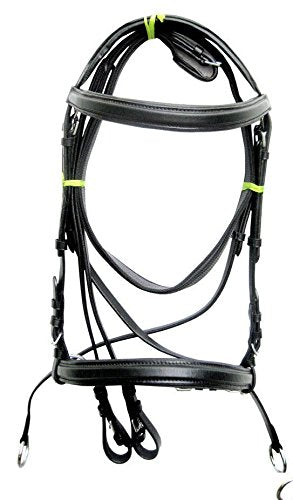 Wonder Care Genuine English Leather Crossover Crossunder Bitless Bridle for Horse Headstall with Reins