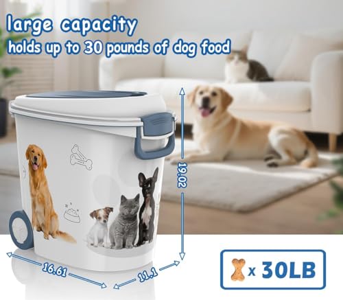 DRATO Pet Food Storage Container with Wheels 30LB Capacity - color: Blue