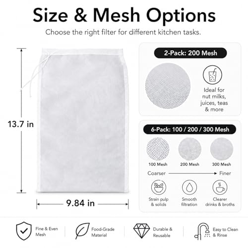 Reusable Fine Mesh Strainer Bag For Cheese Nut Milk, Cream Separator For Raw Milk, Cloth Liquid Strainer For Juice Tea Coffee Butter Yogurt (2Pcs) - size: 2Pcs