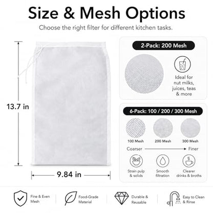 Reusable Fine Mesh Strainer Bag For Cheese Nut Milk, Cream Separator For Raw Milk, Cloth Liquid Strainer For Juice Tea Coffee Butter Yogurt (2Pcs) - size: 2Pcs
