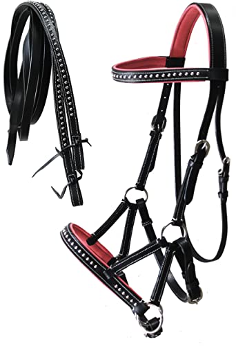 CHALLENGER Horse Western Horse Western English Leather Bitless Sidepull Bridle Reins Pink 7708PK-F